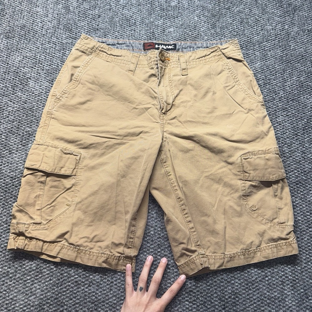 Tony Hawk Cargo Shorts Mens 32 Khaki Tan Cotton Canvas Skate Grunge Y2K Baggy